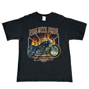 Men's Vintage American Rider 'Ride With Pride' Biker Moto T-Shirt (Sz L)